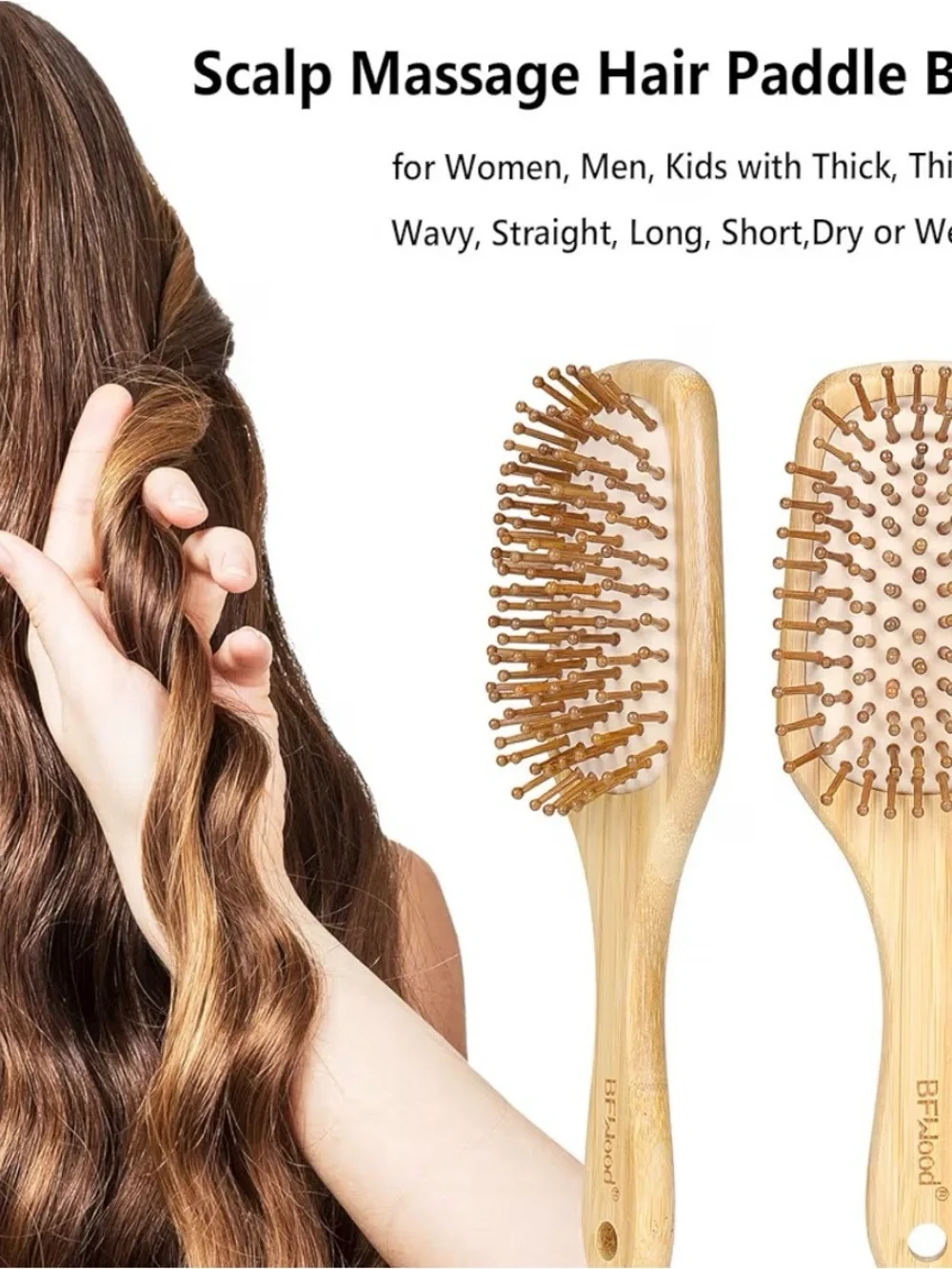 🎍Bamboo Hair Brush with Paddle and Rounded Wood Bristles 🎍